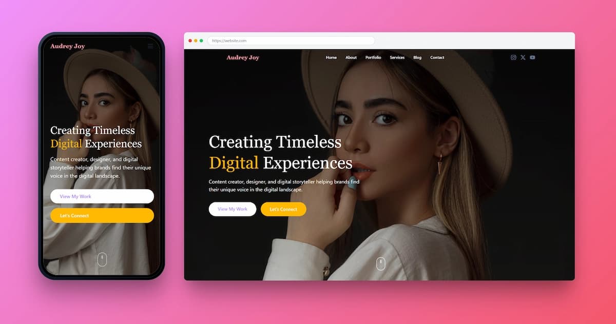 Personal brand portfolio for content creator Audrey Joy